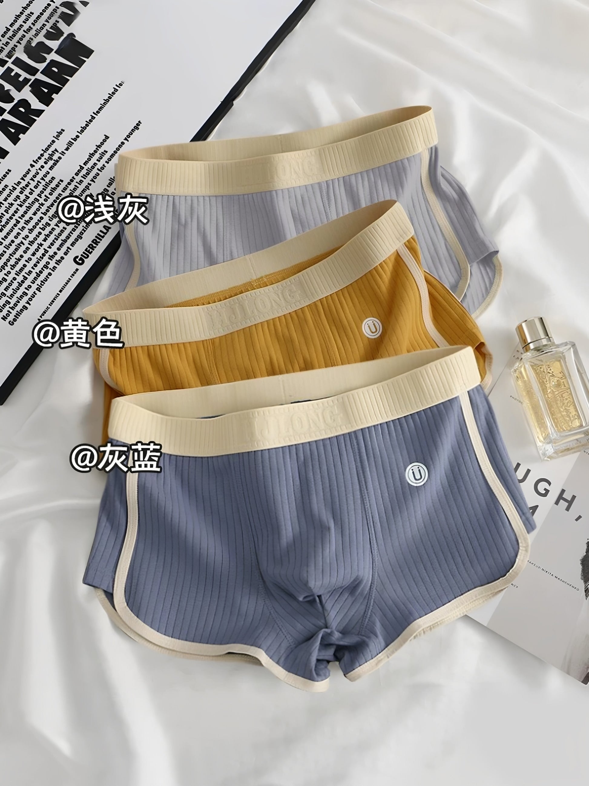 Contrast waistband detail of ribbed cotton men's boxer briefs
