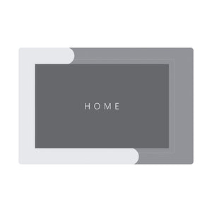 Grey rectangular quick dry bath mat with a flat surface and a HOME print