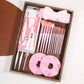 Full boxed set with foam sponges, velvet puffs, a spa headband and a facial cleansing brush