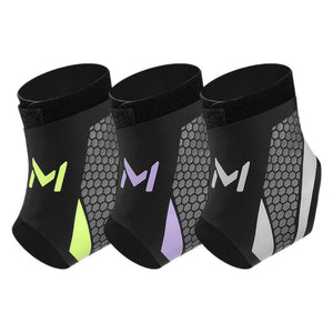 Breathable ankle brace pulled on the foot with the open toe cut visible