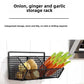 Wall mounted carbon steel wire mesh kitchen storage basket, close up of the open wire mesh and drainage