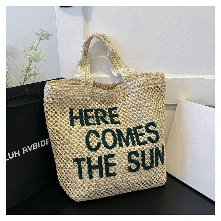 Embroidered Woven Shoulder Bag | close up material texture