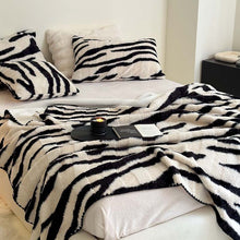 Striped Plush Vegan Fur Throw Blanket