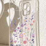 Clear TPU phone case with a purple wildflower print shown on a phone