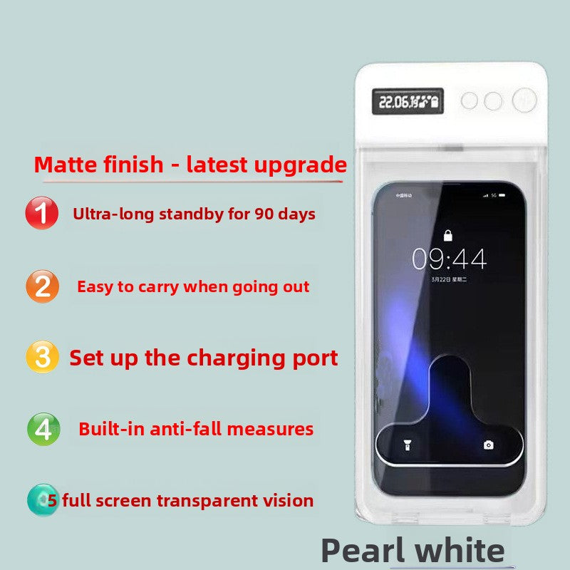 A finger tapping through the clear front panel to answer a call in the lock box