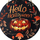 Wooden Halloween door hanger sign, flat printed design on a light wooden board with hanging cord