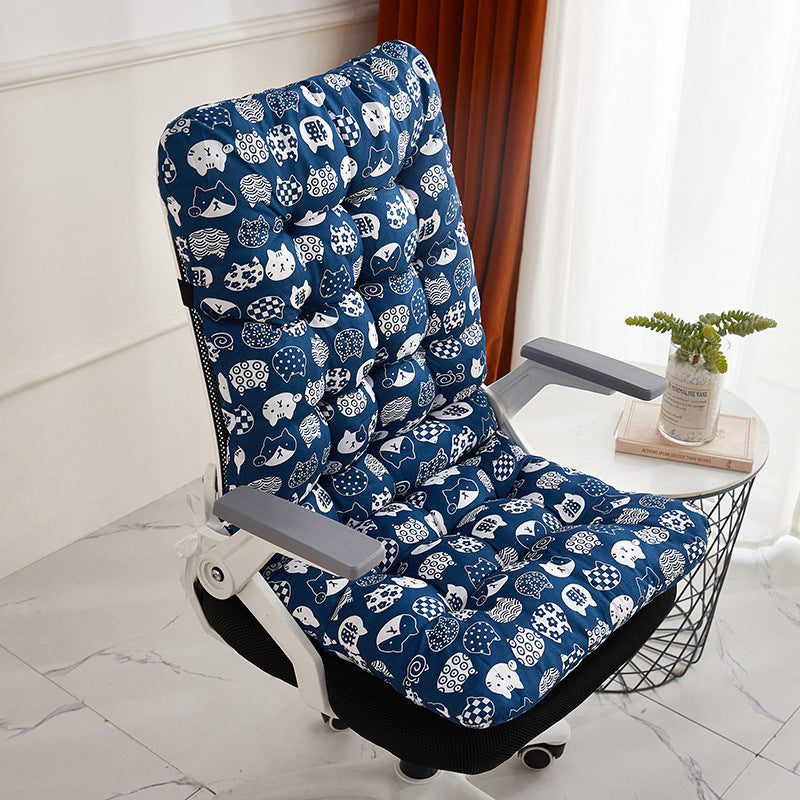 Navy cat print flannel seat and back cushion fitted to a white office chair