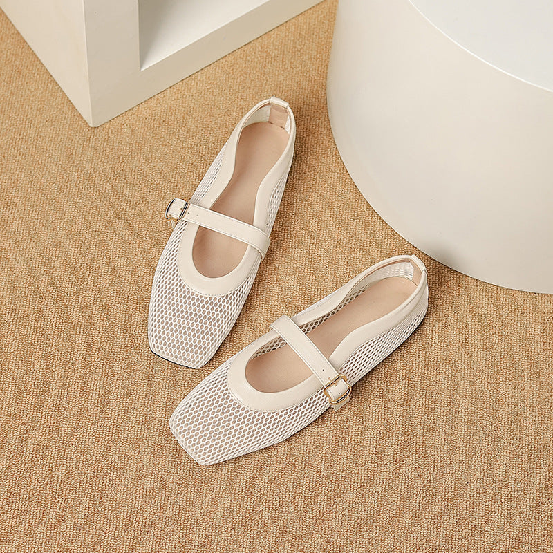 Breathable Mesh Ballet Flat Sandals with Buckle