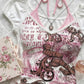 White faux halter two piece tee styled with a perfume bottle and a rose print card