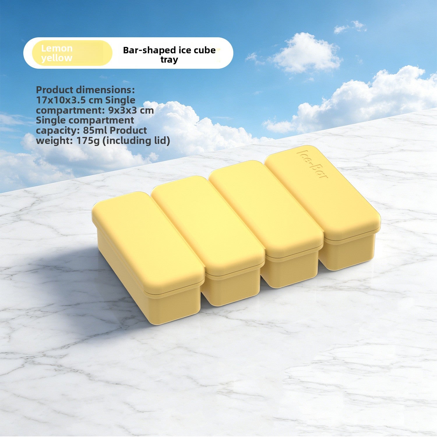 Flexible platinum silicone ice cube tray in a strip mould layout for portioning purees