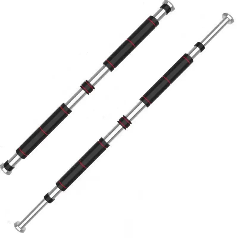 Black and red door frame pull-up bar with foam grips and tripod support plates