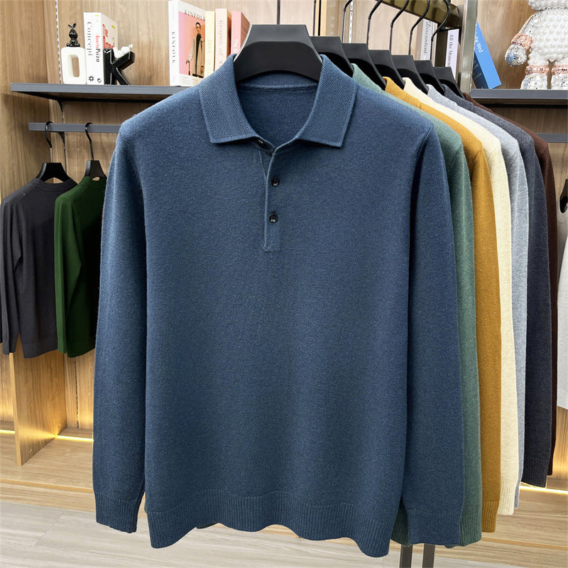 Steel Blue long sleeve knit polo shirt with three button placket and ribbed hem, size XXXL