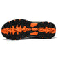 Lugged natural rubber outsole of a unisex outdoor hiking shoe