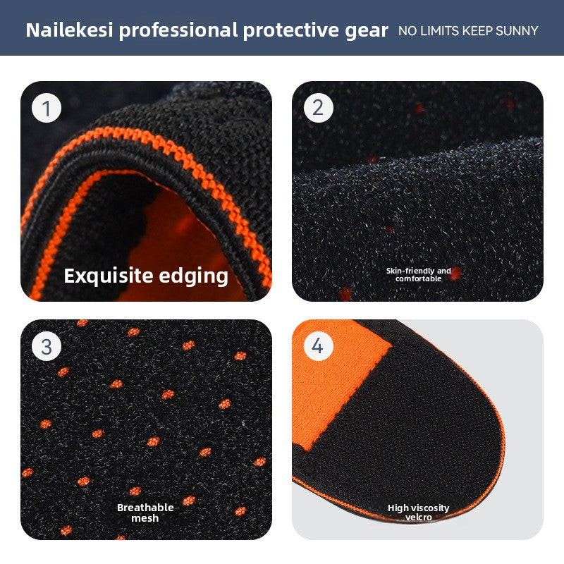 Close up details of the elbow wrap showing edging, brushed lining, mesh and velcro