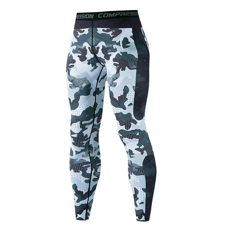 Mens quick dry printed compression legging shown full length as an athletic base layer