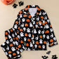 Black Pumpkin Ghost pajama set with orange pumpkins and white ghosts, size XL option photo