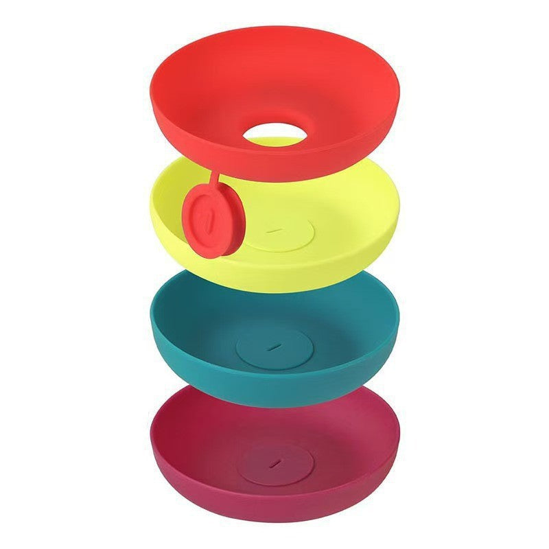 Four stacked ice pop drip guards in red, yellow green, teal and plum, option Ice Pop Drip Guard, Red