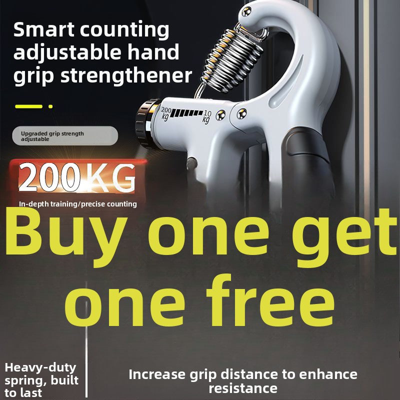 Adjustable grip strengthener shown with its rep counter and anti slip handles
