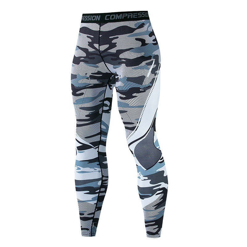 Mens quick dry printed compression legging printed edge to edge in a digital pattern