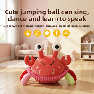 Soft plush jumping pig toy shown side on