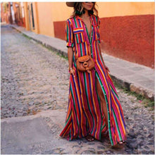 Women's Striped Short Sleeve Maxi Shirt Dress