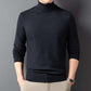 Men's slim-fit turtleneck sweater on a plain studio background