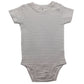 Baby short sleeve cotton bodysuit with a shoulder snap opening shown flat on a plain background