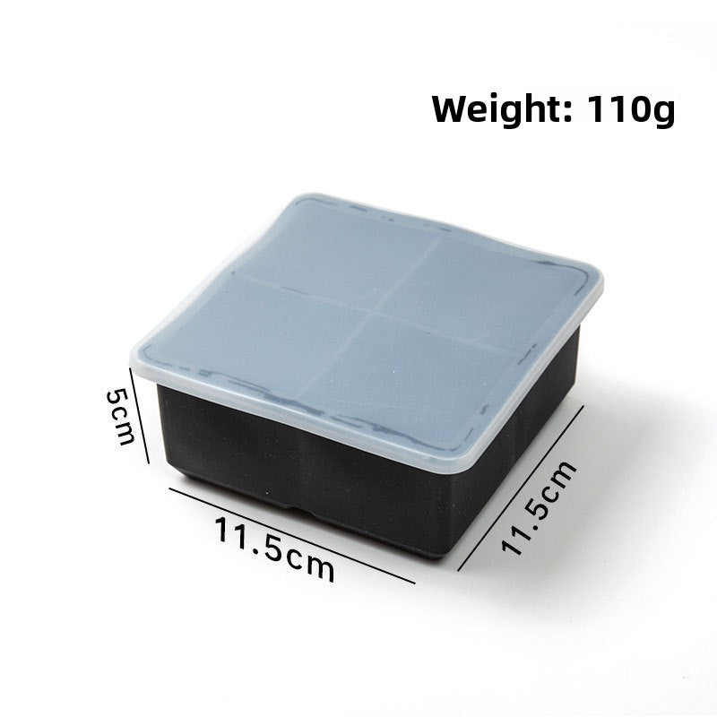 Four cavity large cube tray with lid, 11.5 by 11.5 by 5 cm, 110 g, option 4 Cavities Large Cube Tray, Black