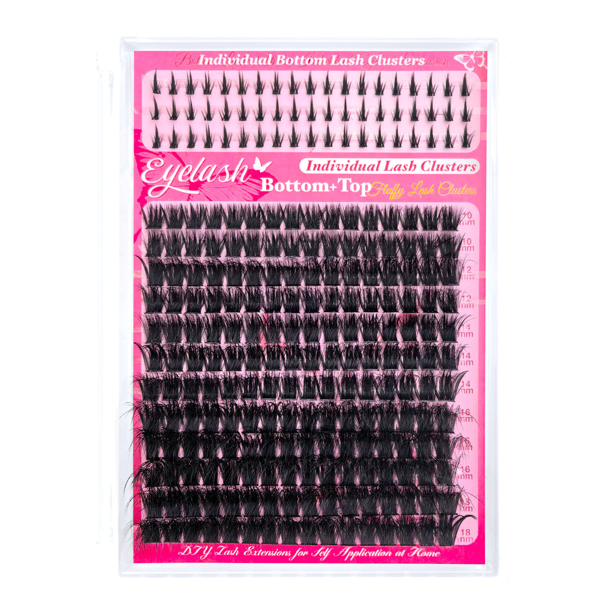 Family gift box of DIY lash clusters with applicator tools laid out on a pink tray
