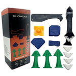 Red cap and triangular caulk nozzles shown beside silicone finishing profiles