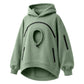 Light green oversized fleece hoodie with round cat pocket and arched zipper, fifth light green option photo
