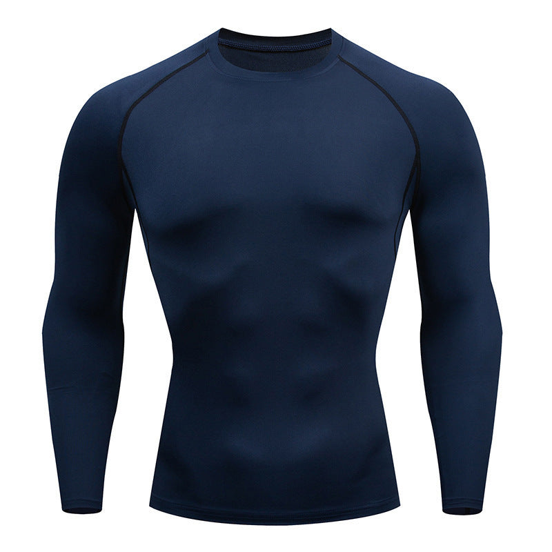 Navy blue tight-fit long sleeve training shirt with raglan sleeves, option photo for size XXXL