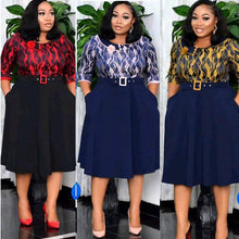 Womens Belted Two Tone Pleated Swing Midi Dress