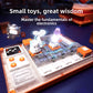 Circuit board lighting a bulb, spinning a fan and playing music