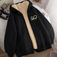 Sherpa lined zip up hooded fleece jacket shown as a studio flat lay product photo
