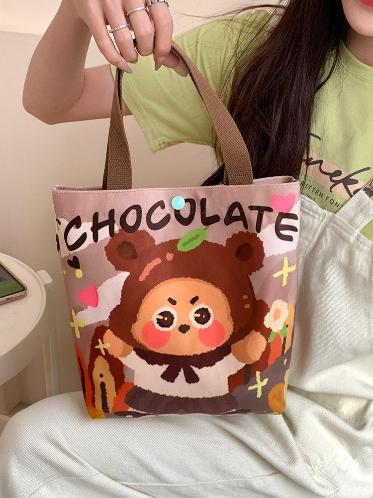 Canvas tote bag sweet cat printed panel