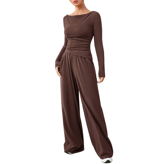 Women's Long Sleeve Top and Wide Leg Pants Two Piece Set