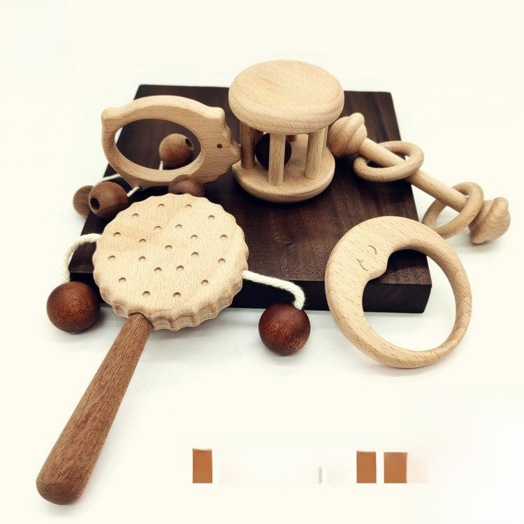 Wooden Baby Rattle Teether Toy | side profile angle shot