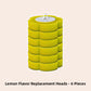 Stack of six yellow flower shaped lemon scent replacement sponge heads with a ring pull on top