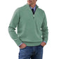 Mens acrylic knit quarter zip mock neck pullover sweater shown in several colours on a standing model