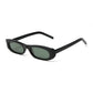 Black slim oval acetate sunglasses with grey polarized lenses on a white background