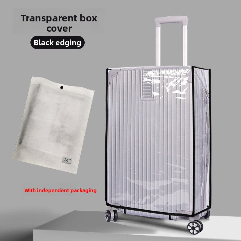 Clear PVC suitcase cover with a bound edge and a cutout for the trolley handle