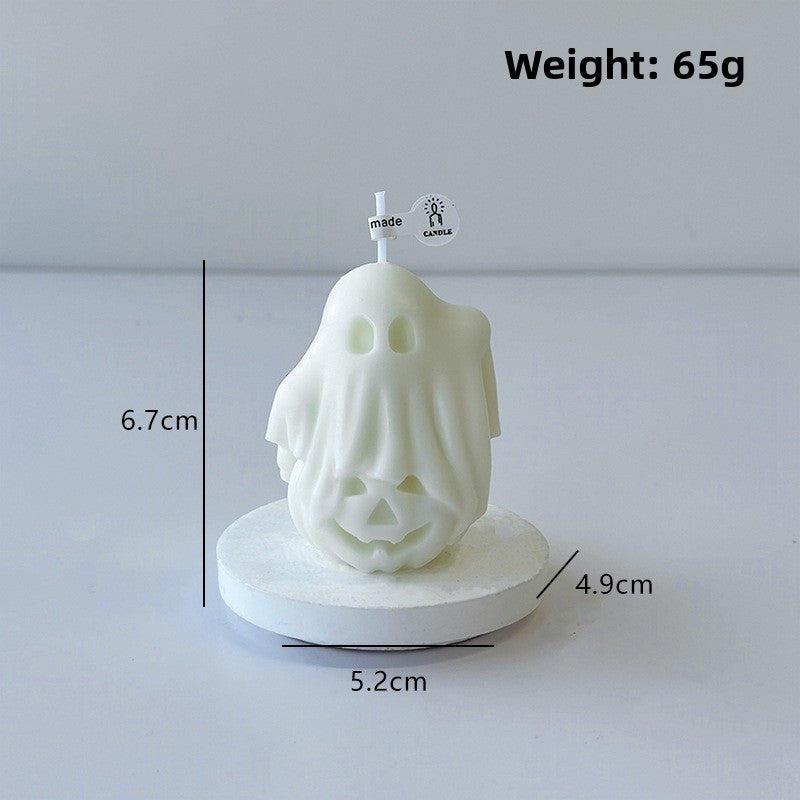 Close view of the draped ghost shape of the paraffin candle