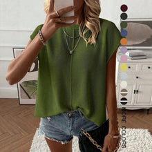 Womens Round Neck Cap Sleeve Knit Top