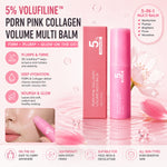 Pink collagen balm skincare product, showing the pink toned balm stick in its twist up tube
