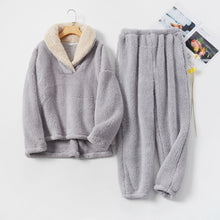 Plush Pajama Set with Shawl Collar Pullover and Pants