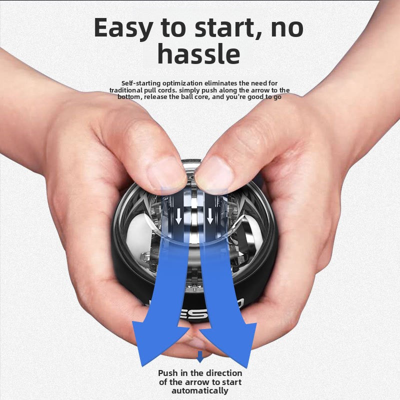 Gyroscopic wrist strength ball held in the hand