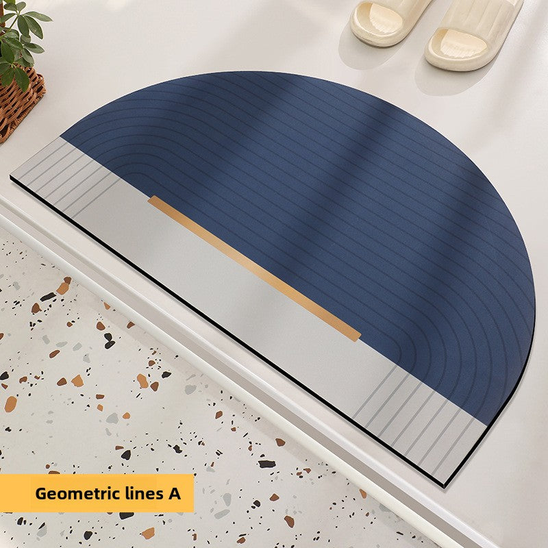Navy Geometric Lines semi-circular diatomite bath mat, variant photo for 40x60 cm, 2.5 mm thick