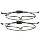 Two black cord friendship bracelets with gold tone charms and adjustable slide knots