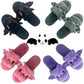 Bat Design Plush Slippers | angled lifestyle styling shot